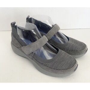 Lands End Mary Jane Shoes Womens 7.5 Suede Canvas Comfort Casual‎ Hook Loop Gray